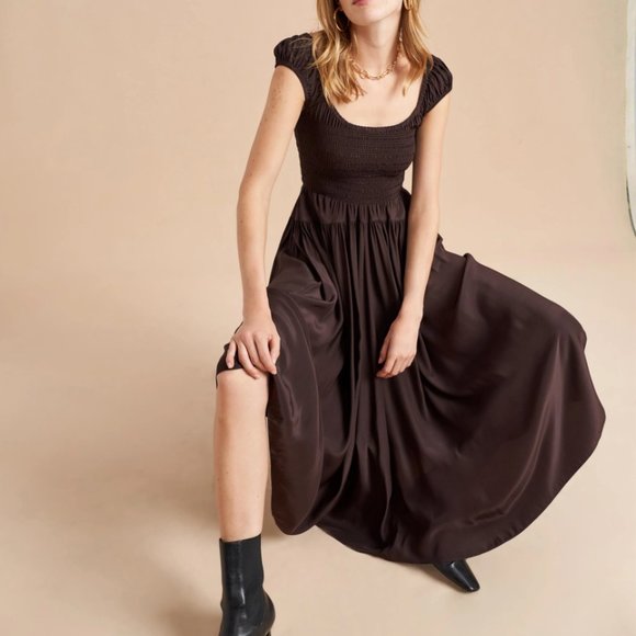 La Ligne Silk Vivian Midi Dress Medium Chocolate - Picture 2 of 8